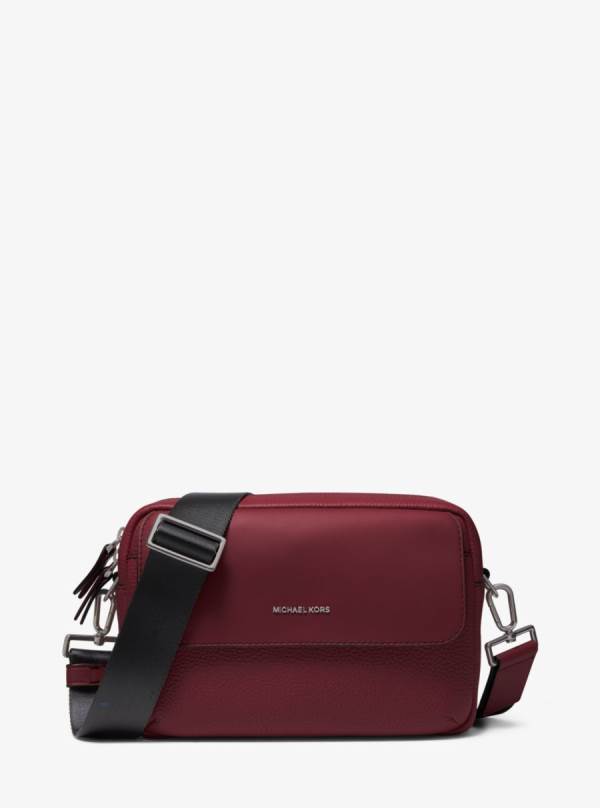 Panske Crossbody Kabelka Michael Kors Hudson Pebbled Leather Bordove - Tasky Michael Kors Outlet | TEROH-9625